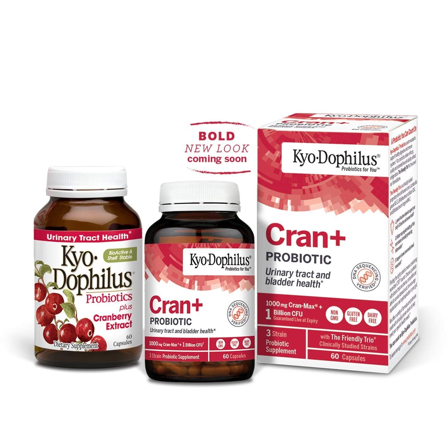 Label close-up showing Cran+ cranberry extract and probiotic blend.