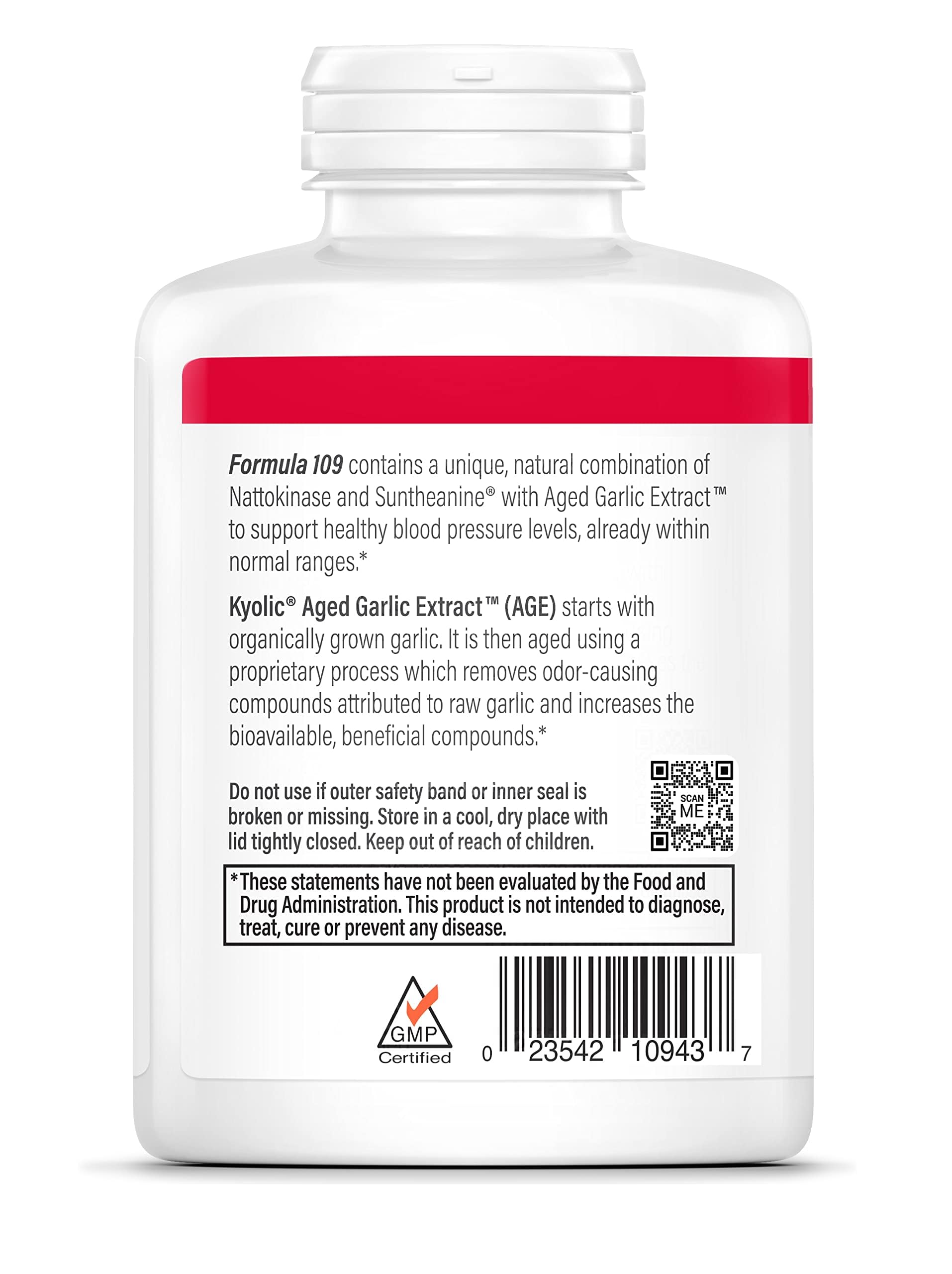 Kyolic label closeup showcasing organic aging process and odorless formulation for gentler digestion.