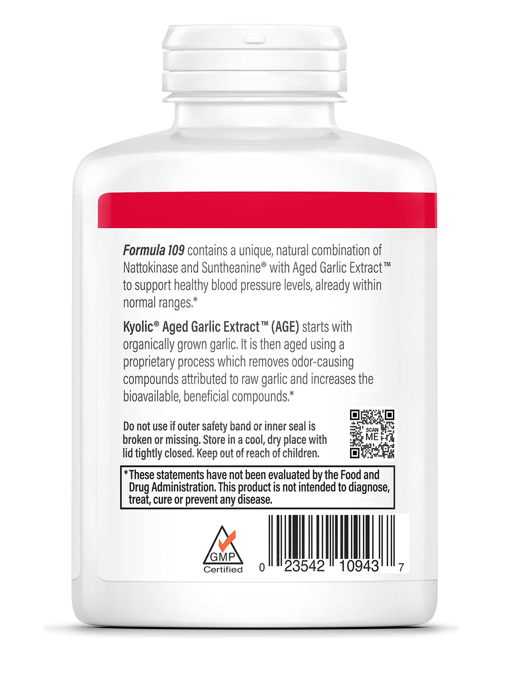 Kyolic label closeup showcasing organic aging process and odorless formulation for gentler digestion.