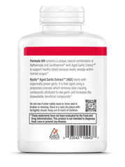 Kyolic label closeup showcasing organic aging process and odorless formulation for gentler digestion.