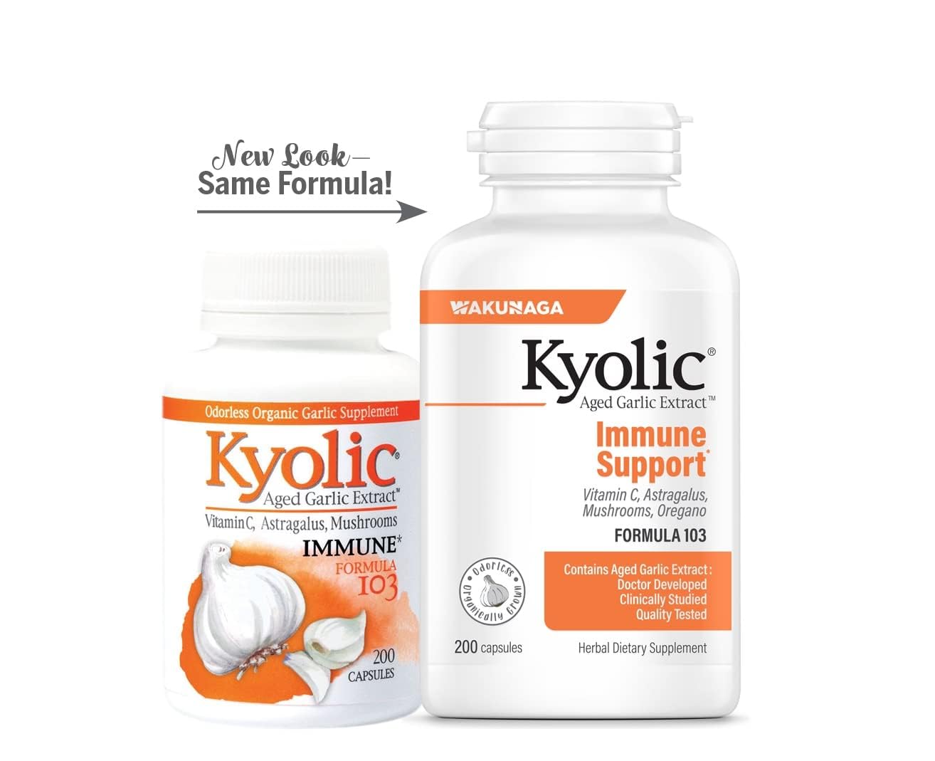 Kyolic label showcases odorless aging garlic and organic sourcing benefits