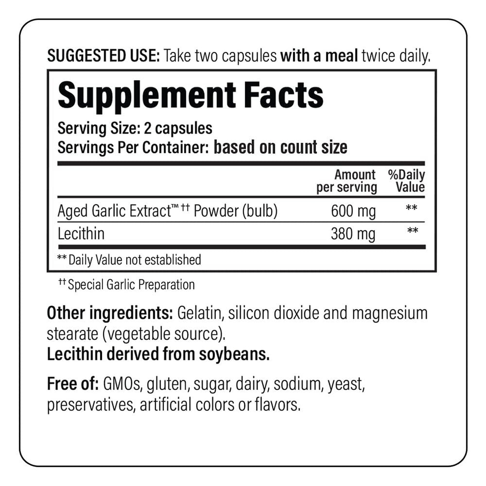 Kyolic lecithin ingredients label highlighting added lecithin