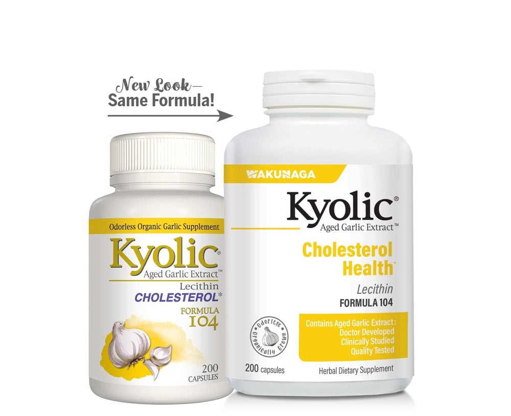 Kyolic organic garlic packaging emphasizing dairy and sodium free