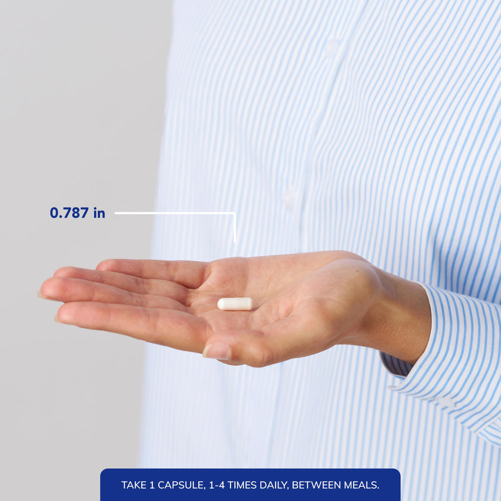 L-Glutamine bottle with glass of water for daily use.