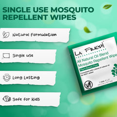 La Fresh DEET Free Mosquito Repellent Wipes closeup with natural peppermint scent.