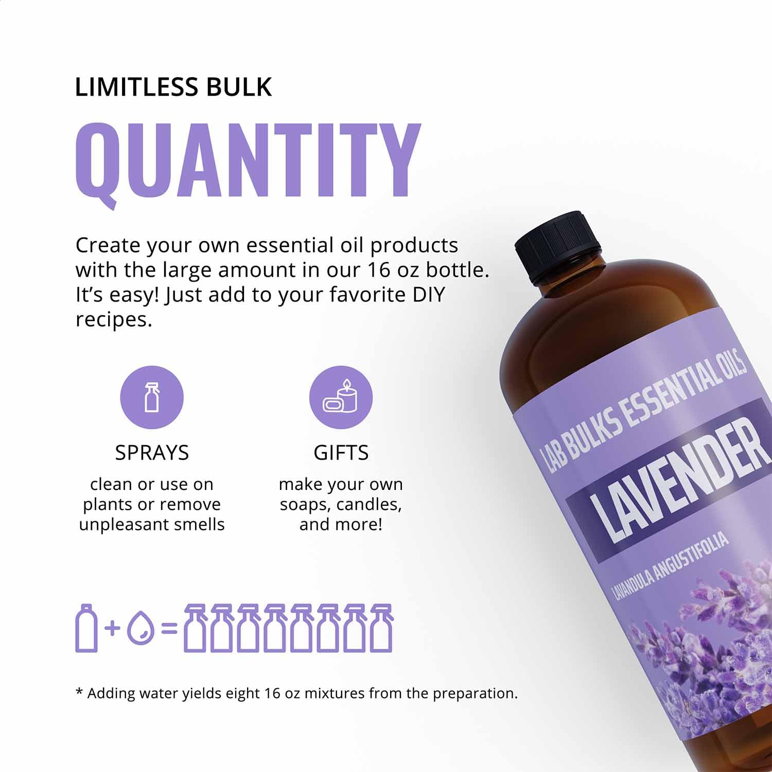 LAB BULKS ESSENTIAL OIL lavender bath bomb—relaxing spa-like soak with floral notes.