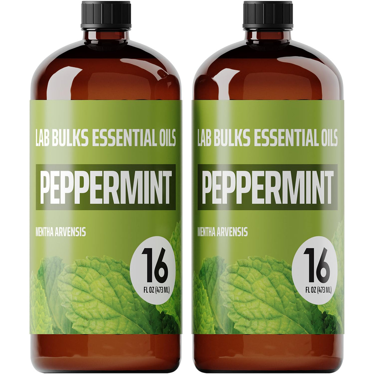 Lab Bulk Peppermint essential oil bottle pour for diffusers and DIY blends.