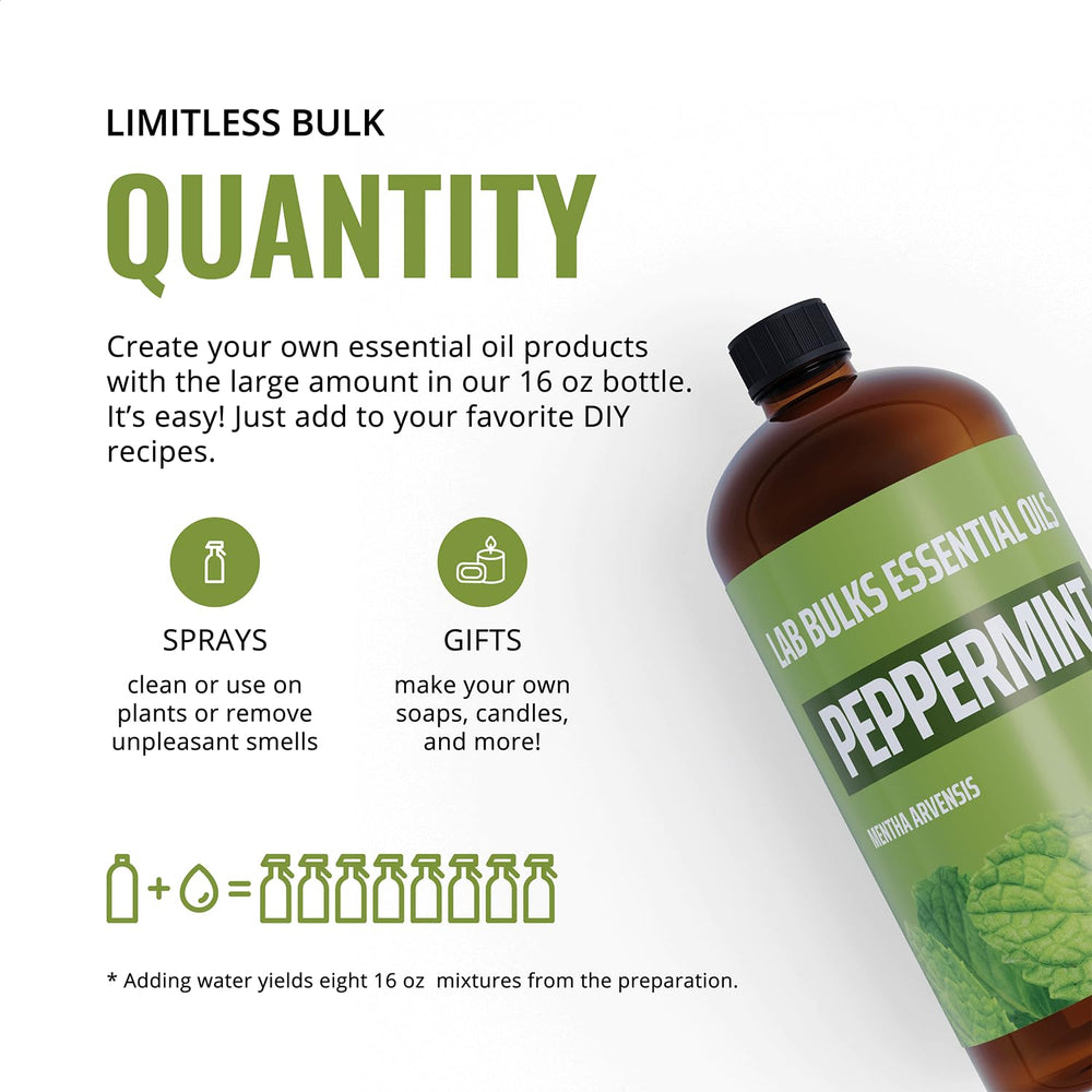 Lab Bulk Peppermint essential oil cleaning spray preparation.