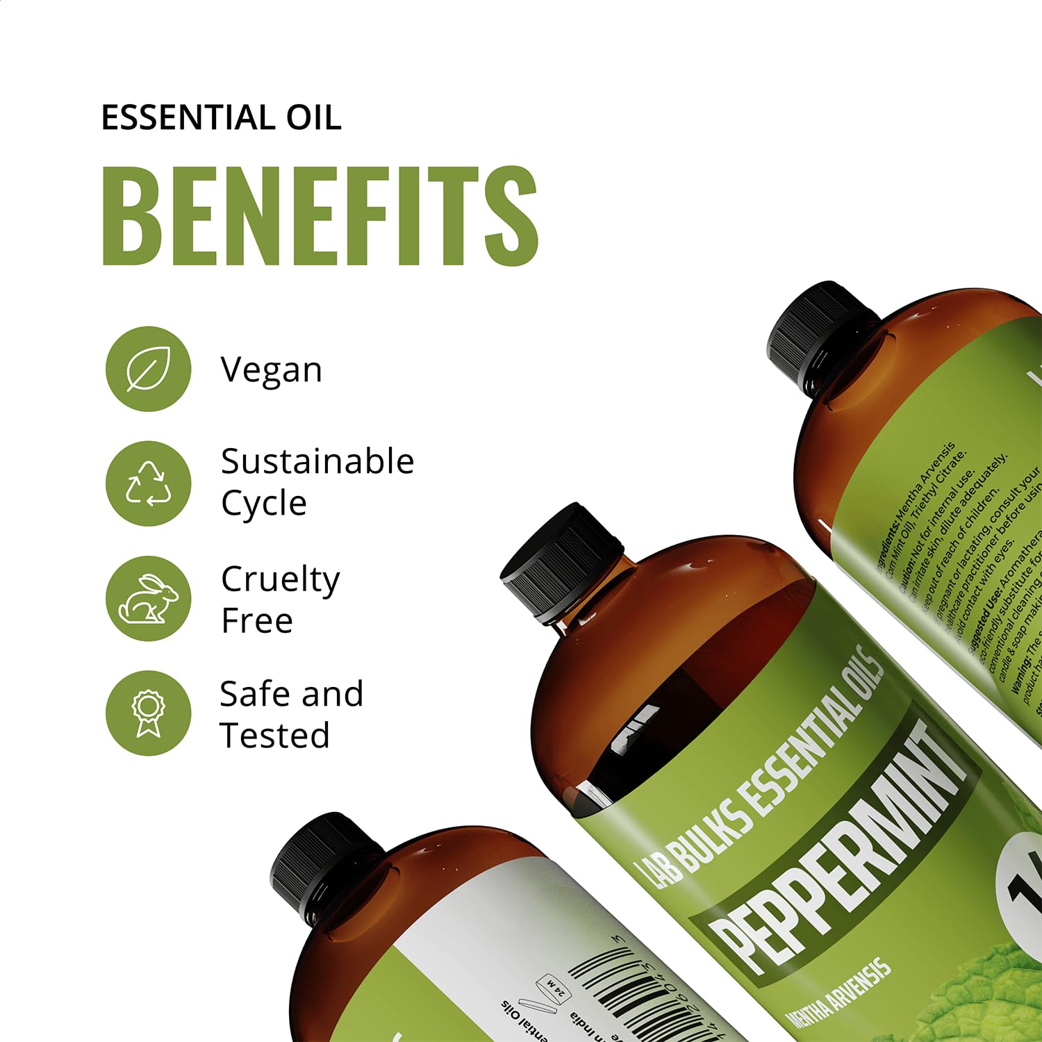 Lab Bulk Peppermint essential oil two bottles showing bulk value.
