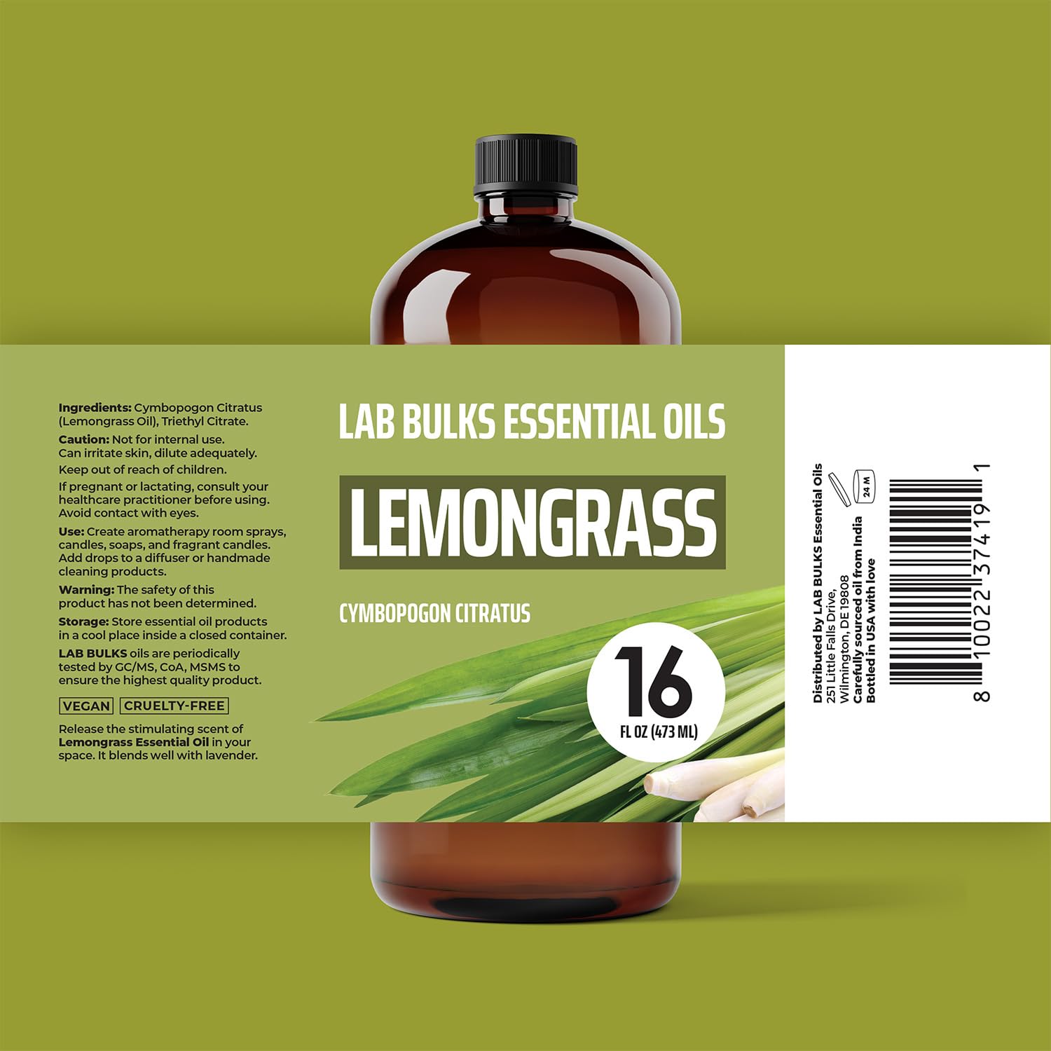 LAB BULKS Lemongrass essential oil diffuser blend idea for uplifting spaces.