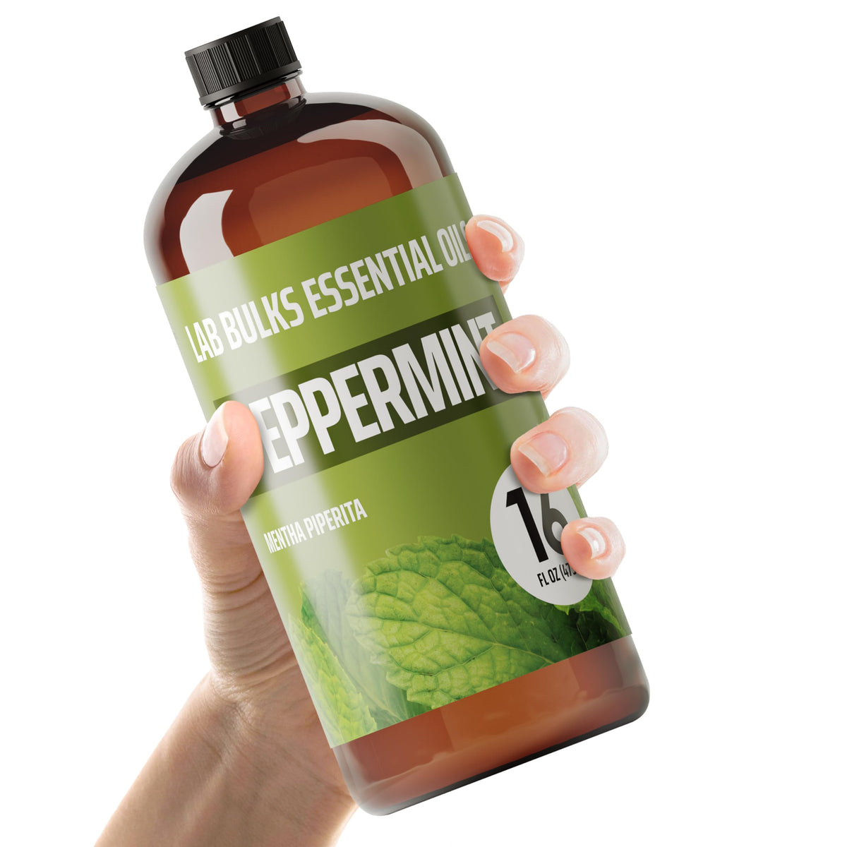 Lab Bulks Peppermint Oil 16 oz bottle for diffusers delivers a bright, refreshing aroma.