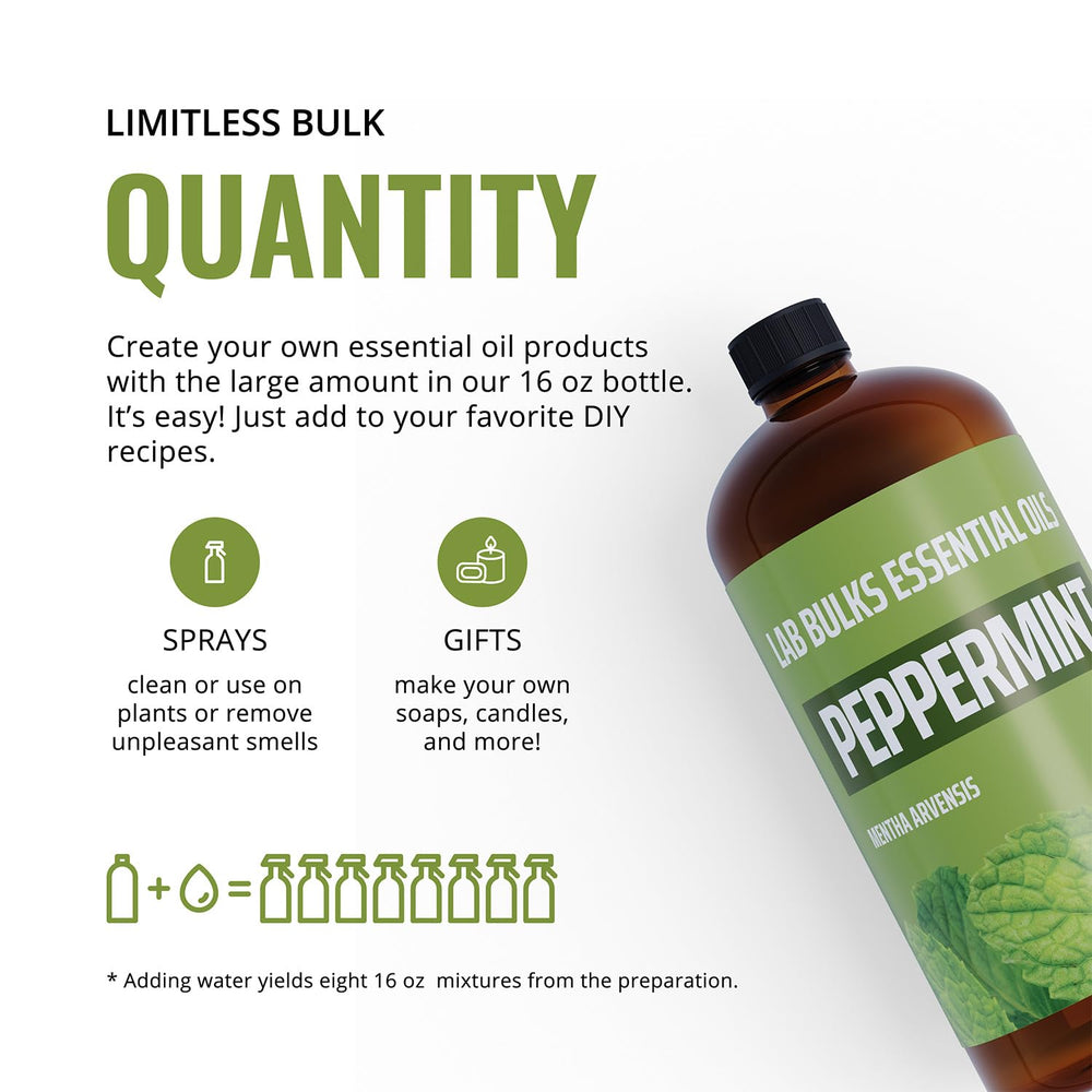 Lab Bulks Peppermint Oil 16 oz bottle for room sprays freshens indoor air.