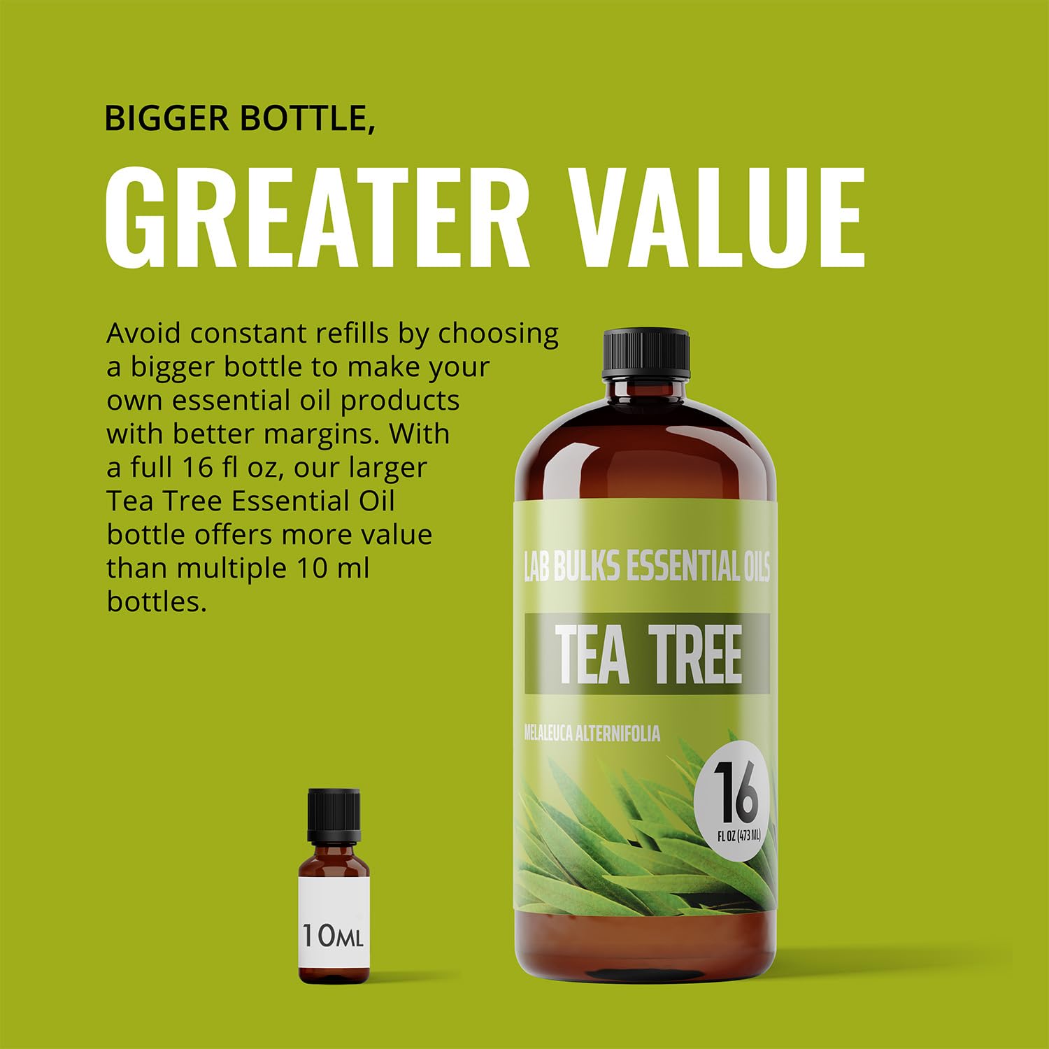 Lab Bulks Tea Tree Oil in UV-resistant amber bottle protection