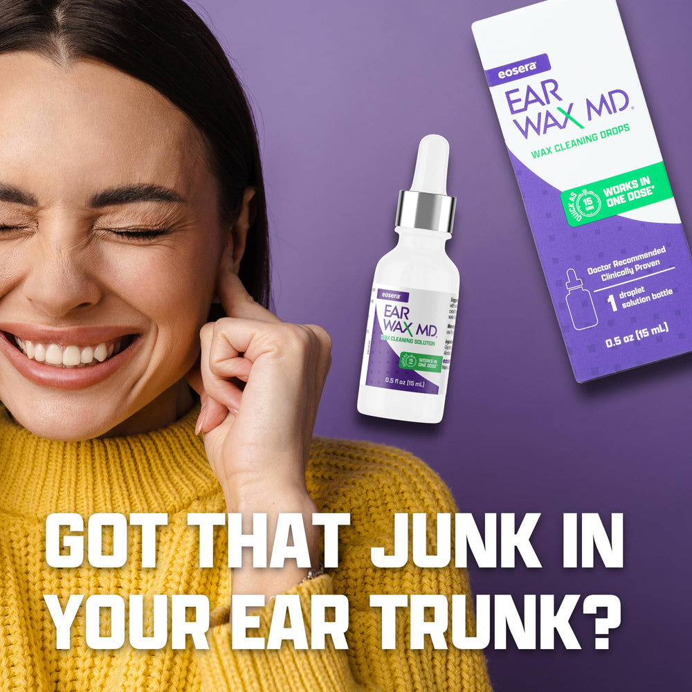 Lab comparison setup with eosera Ear Wax MD Drops highlighting rapid breakdown.