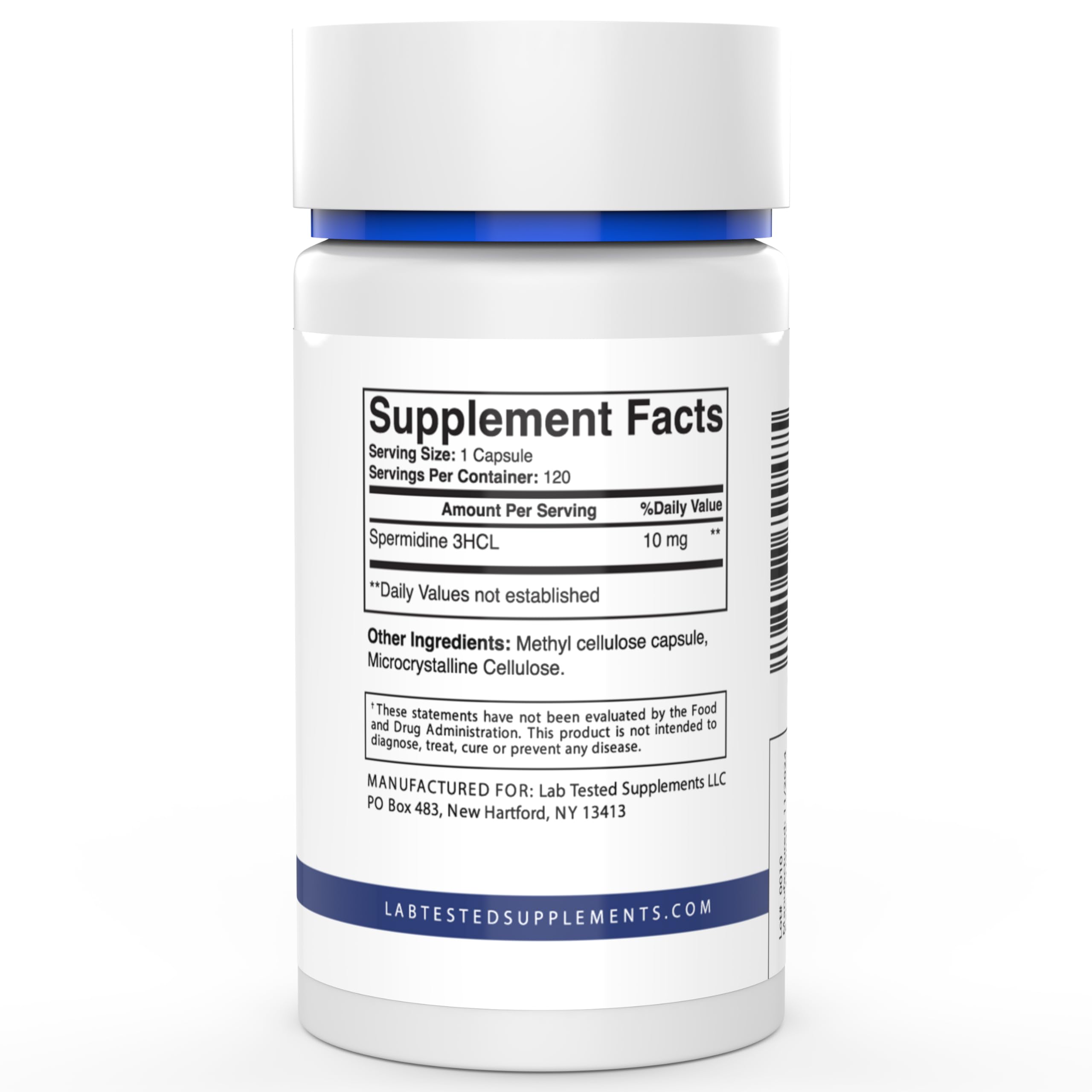 Close-up of Spermidine 3HCL capsules, emphasizing purity and clean formulation.