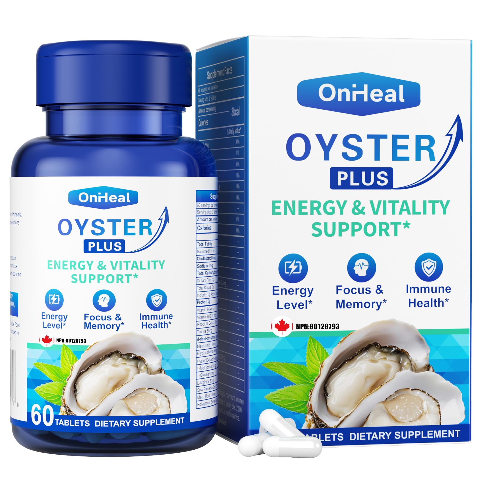 LABJD Premium Oyster Extract bottle highlighting zinc-rich formula for daily energy.
