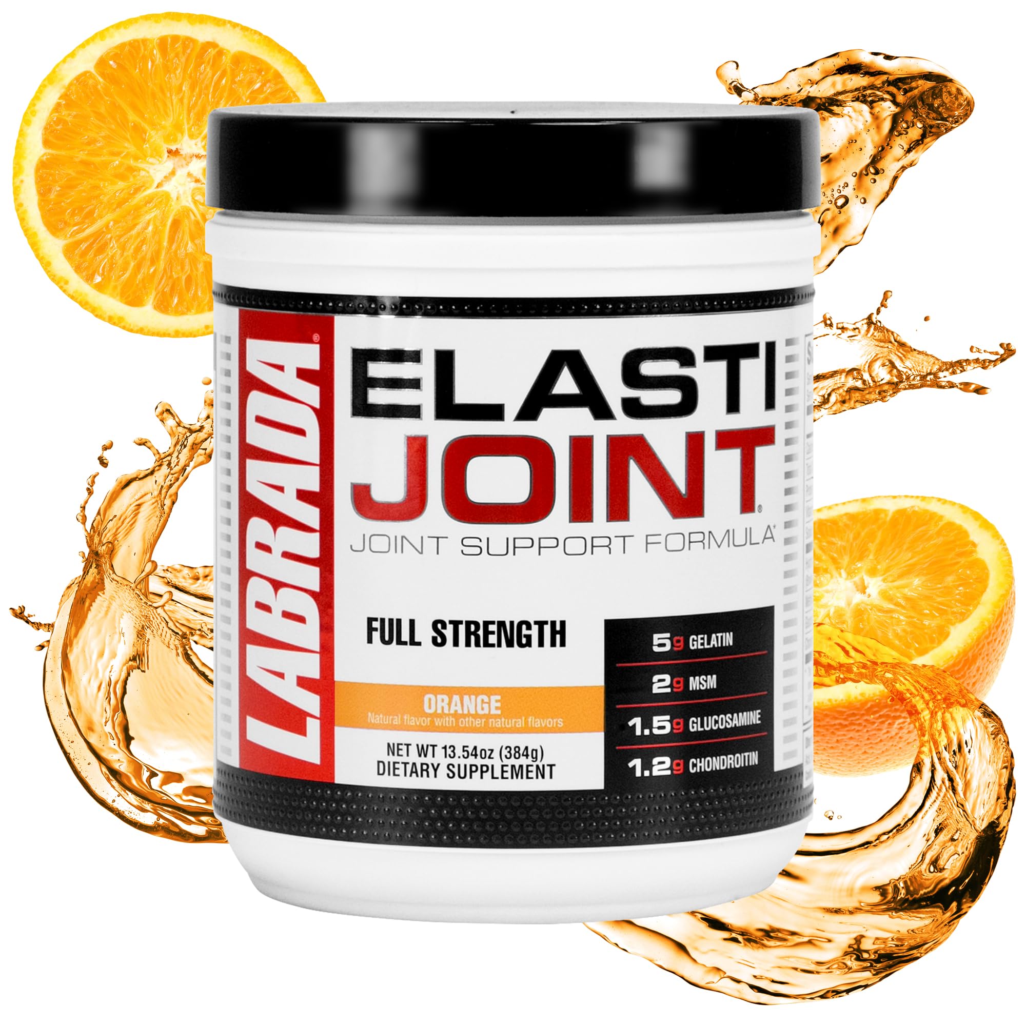Labrada Elastijoint orange powder in a tub for daily joint support.