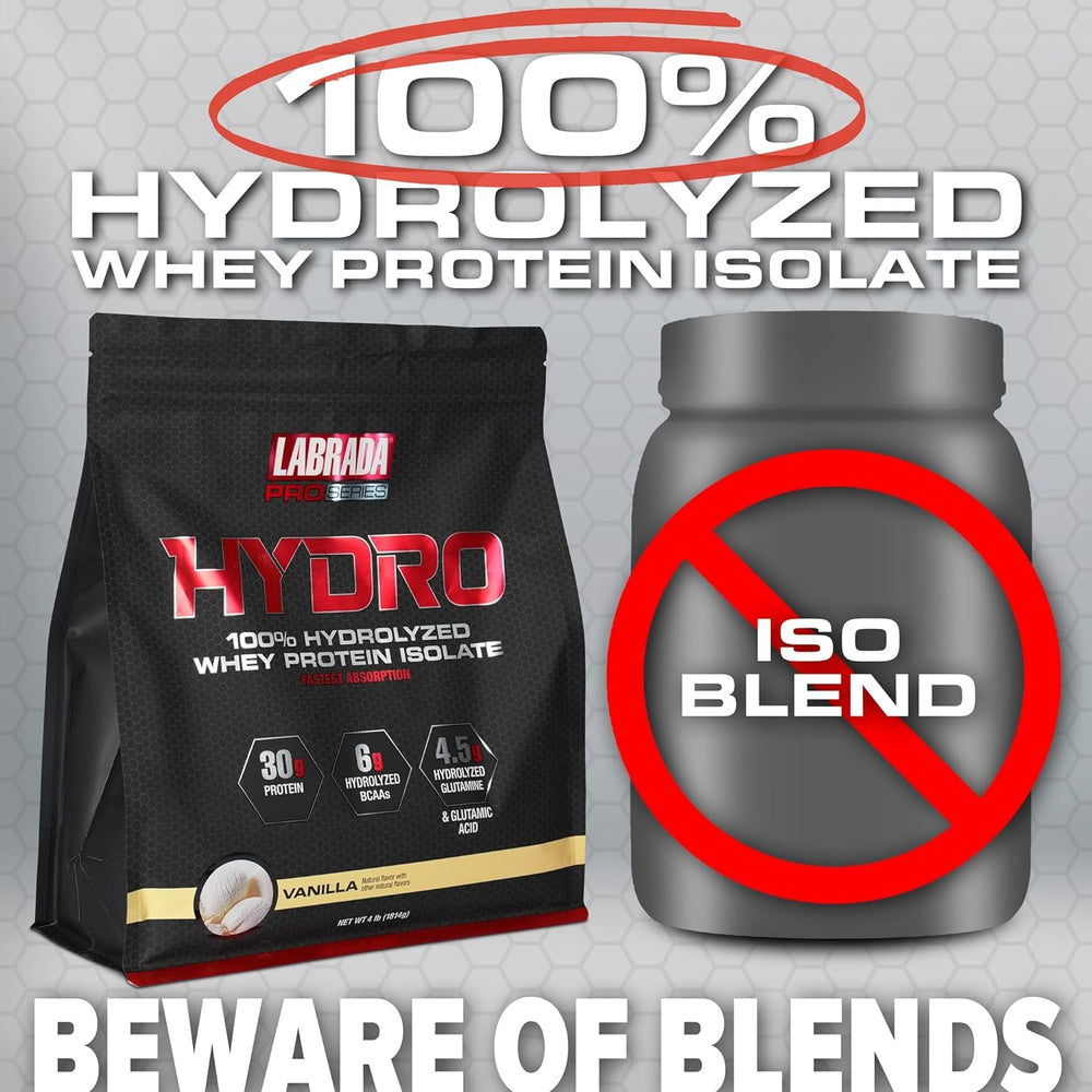 Labrada Hydro vanilla nutrition label highlights 30 g protein per serving