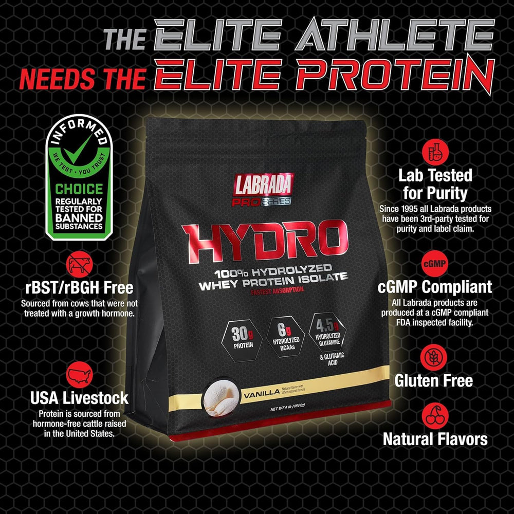 Labrada Hydro vanilla scoop conveys quick protein boost after workouts