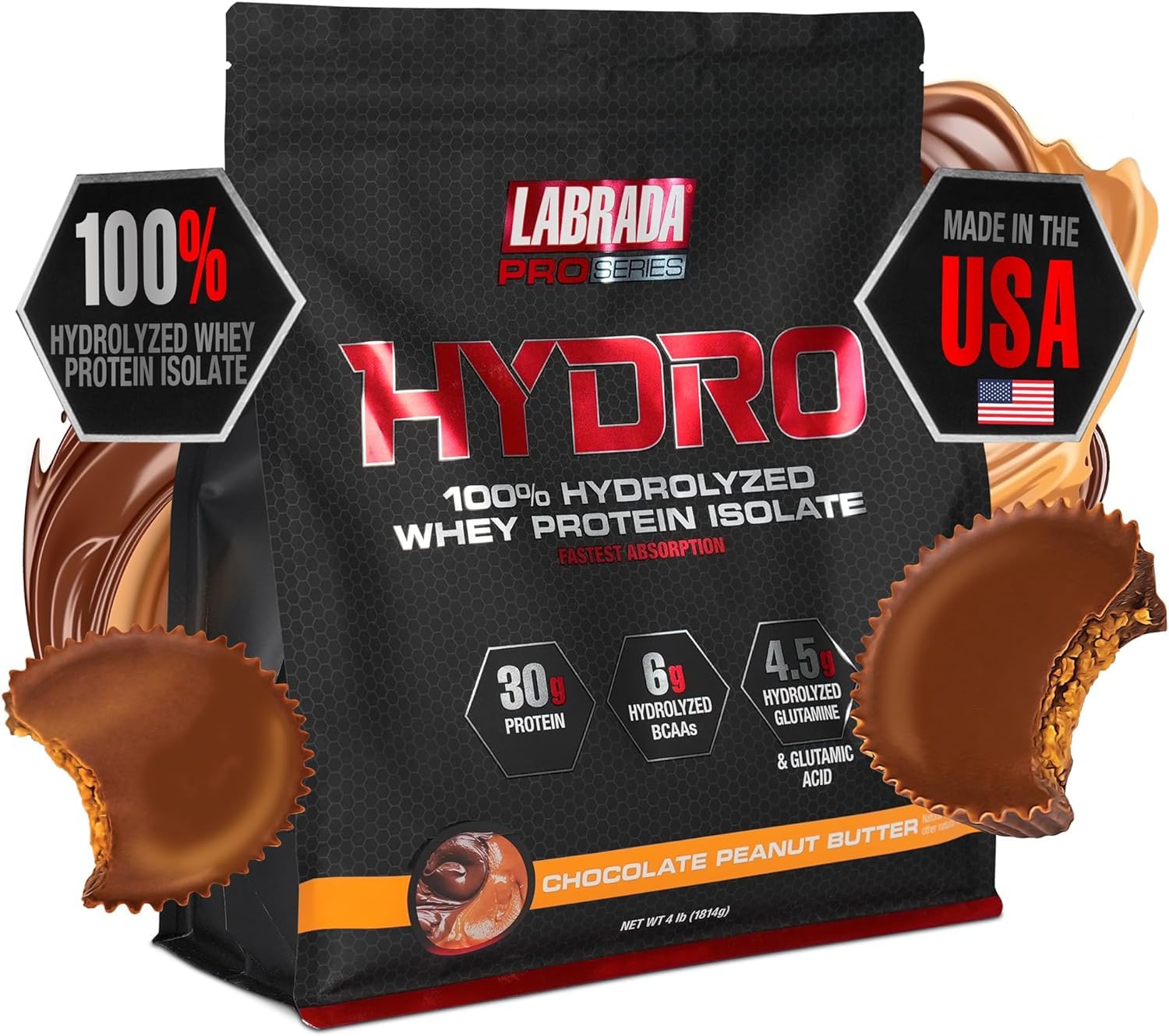 Labrada Hydro Whey Isolate scoop highlights 30g protein per serving for lean recovery