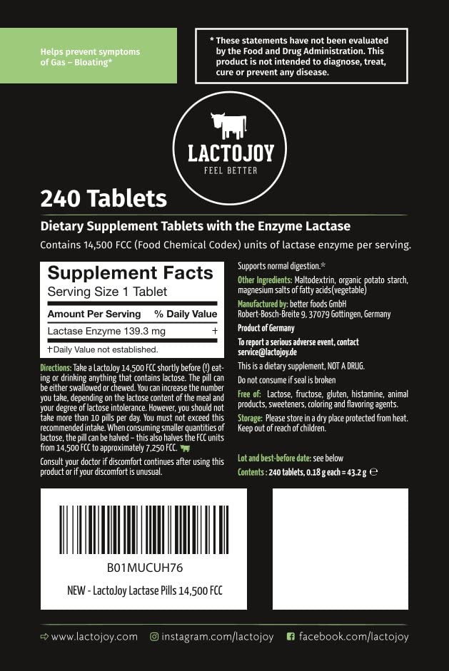 LactoJoy refill pack 240 pieces side view for convenient lactose care.