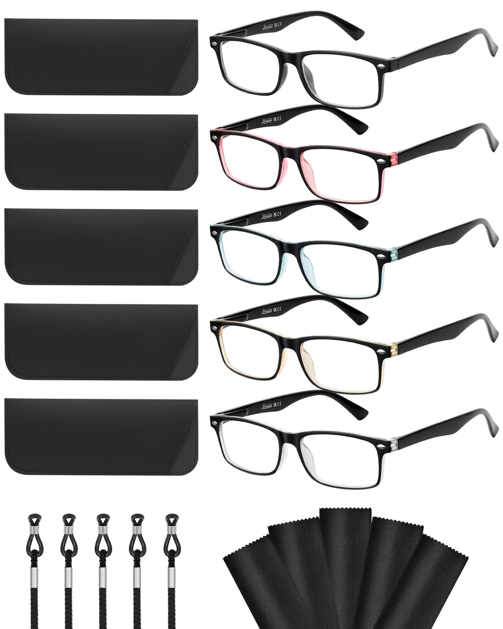 LADEESSE 5-pack reading glasses for women with blue light protection for screen time.