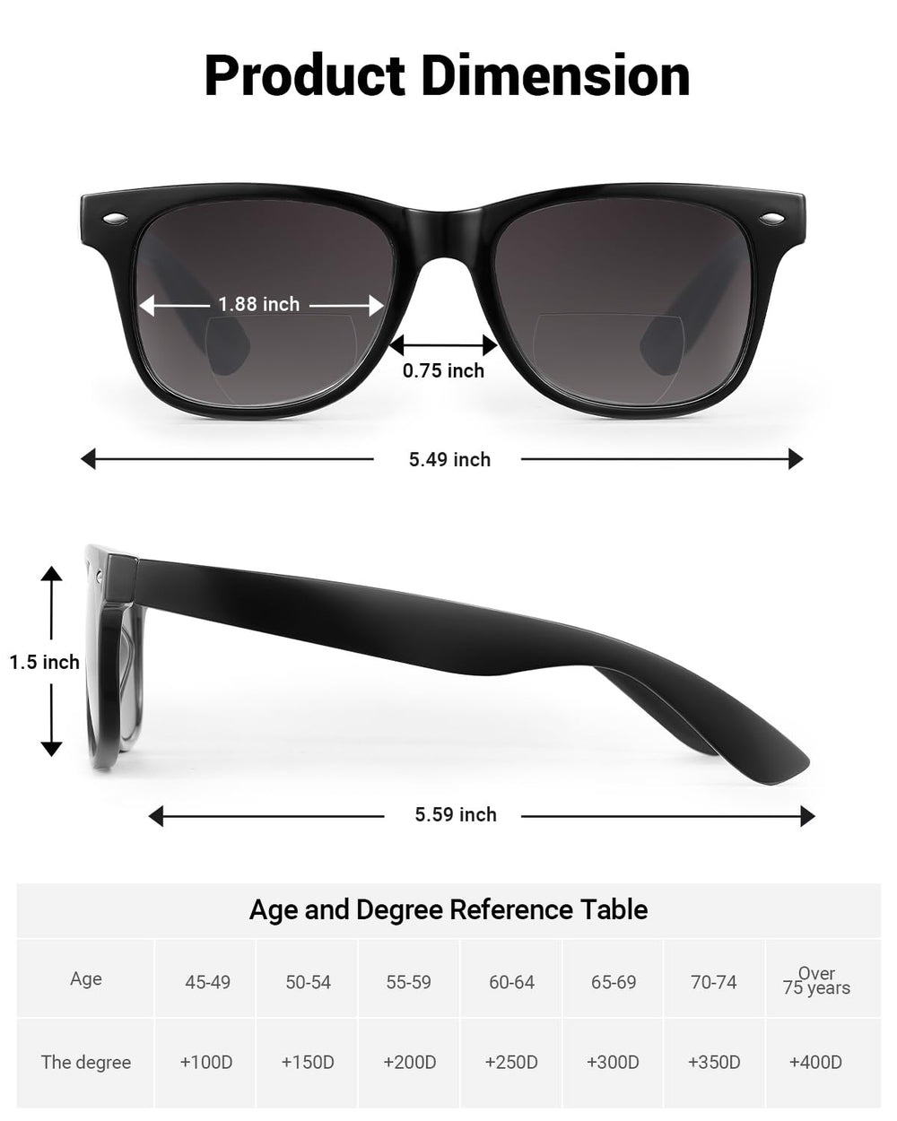 LADEESSE bifocal sunglasses side view, comfortable all-day wear