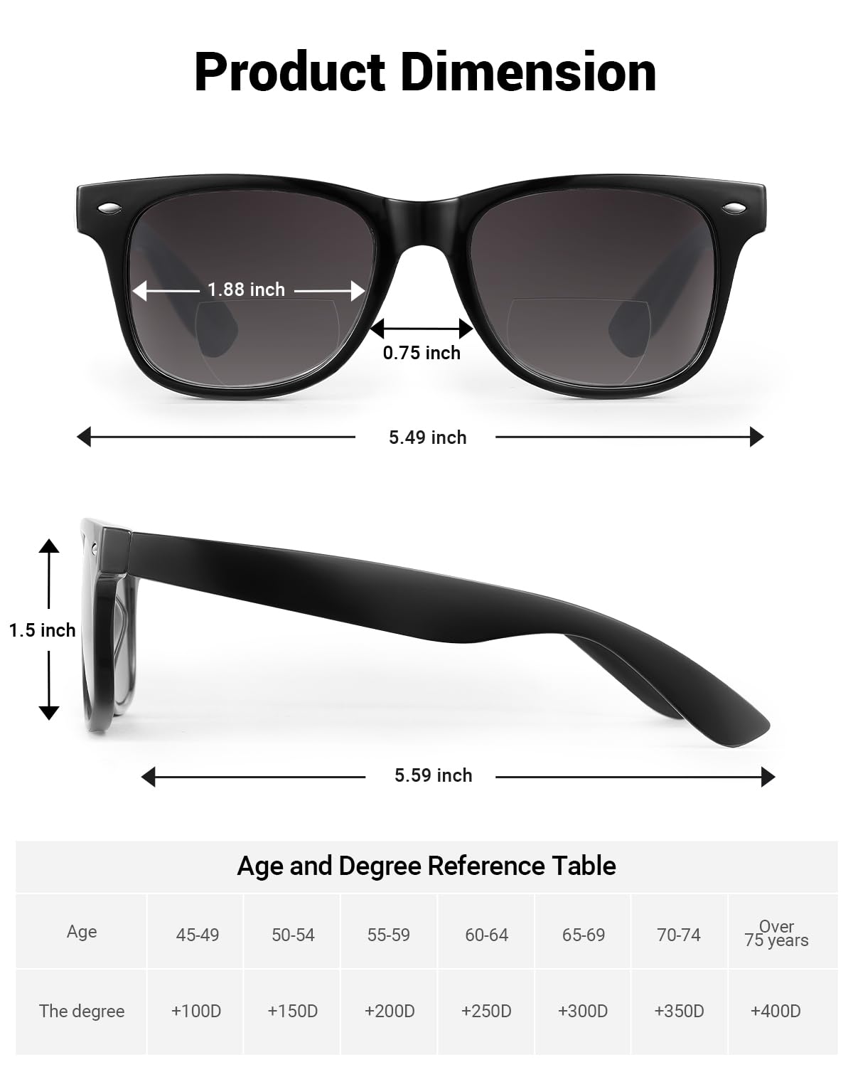 LADEESSE bifocal sunglasses with spring hinge for comfortable wear.