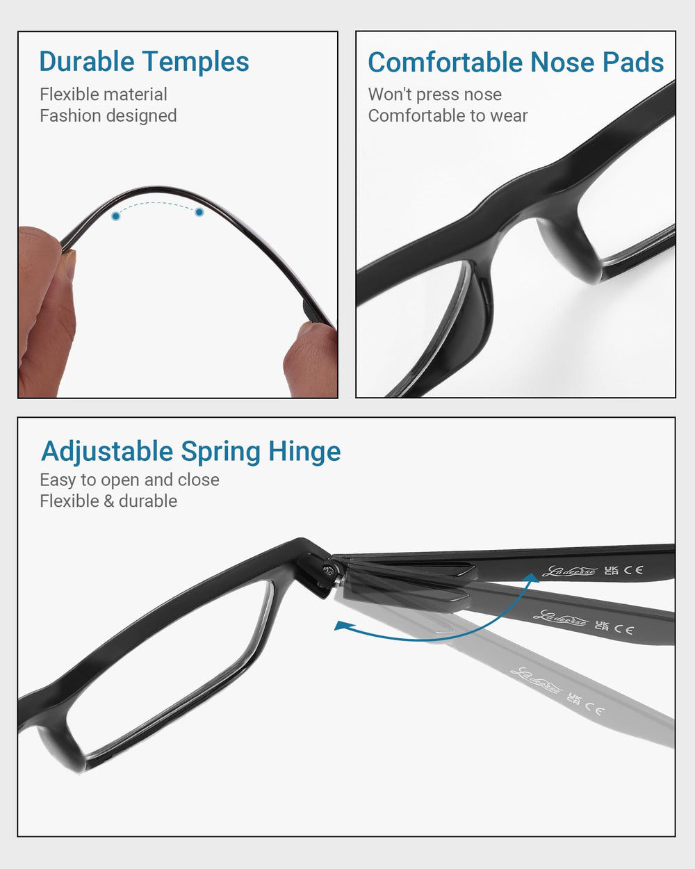 LADEESSE anti-glare blue light lenses reduce screen reflections.