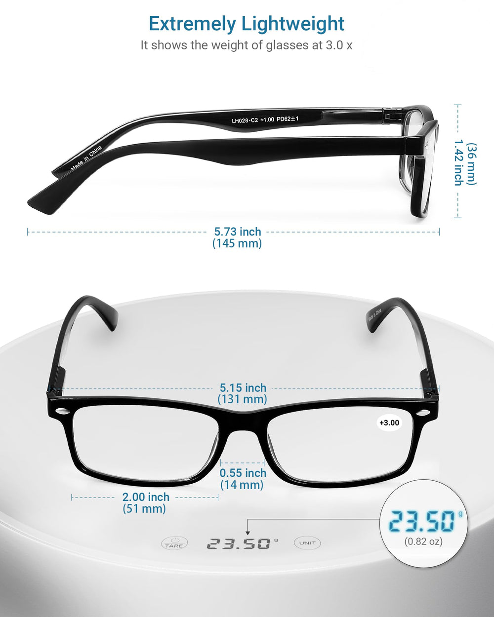 Ladeesse gafas ligeras para uso diario sin presión.