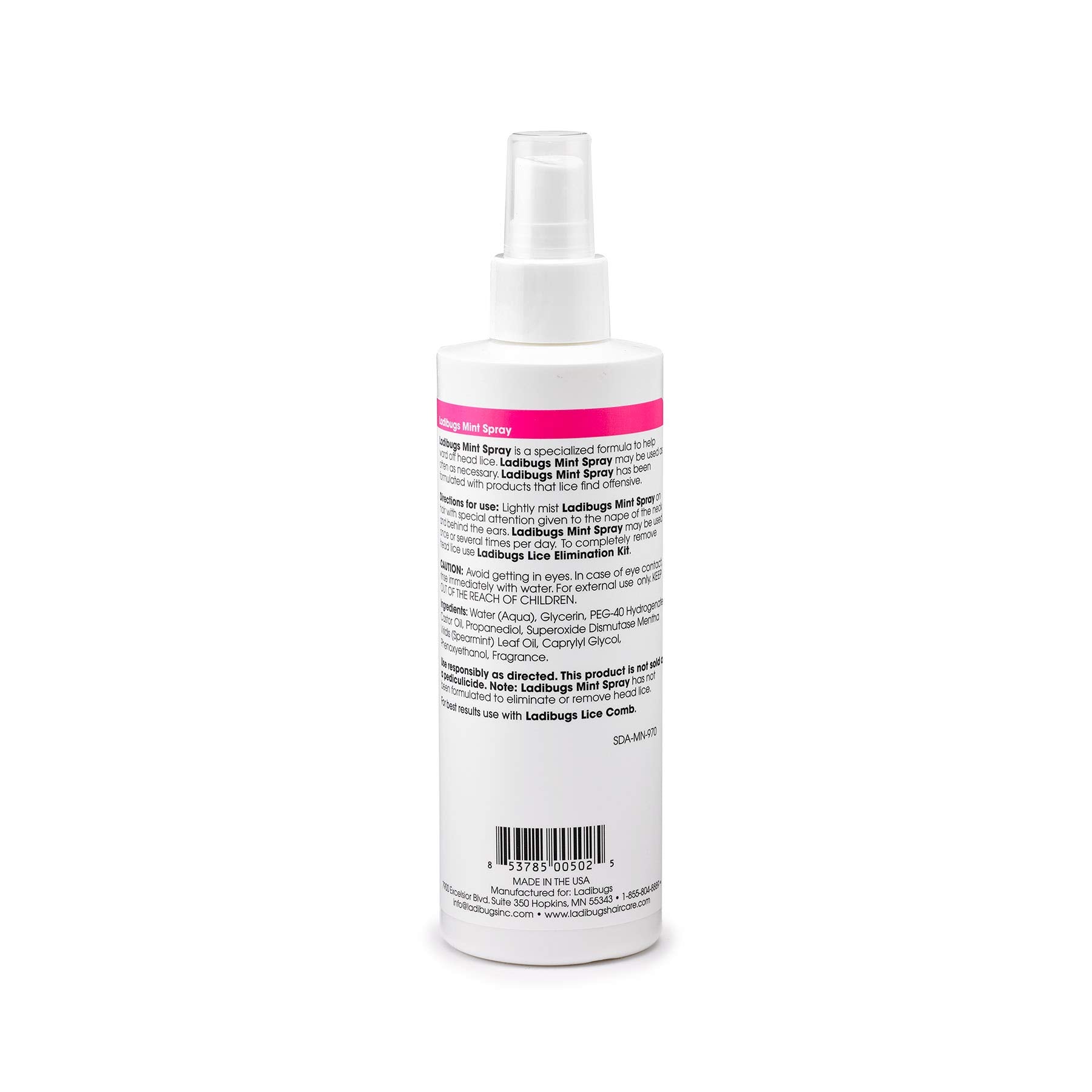 Ladibugs mint-scent spray bottle; pleasant aroma while warding off lice.