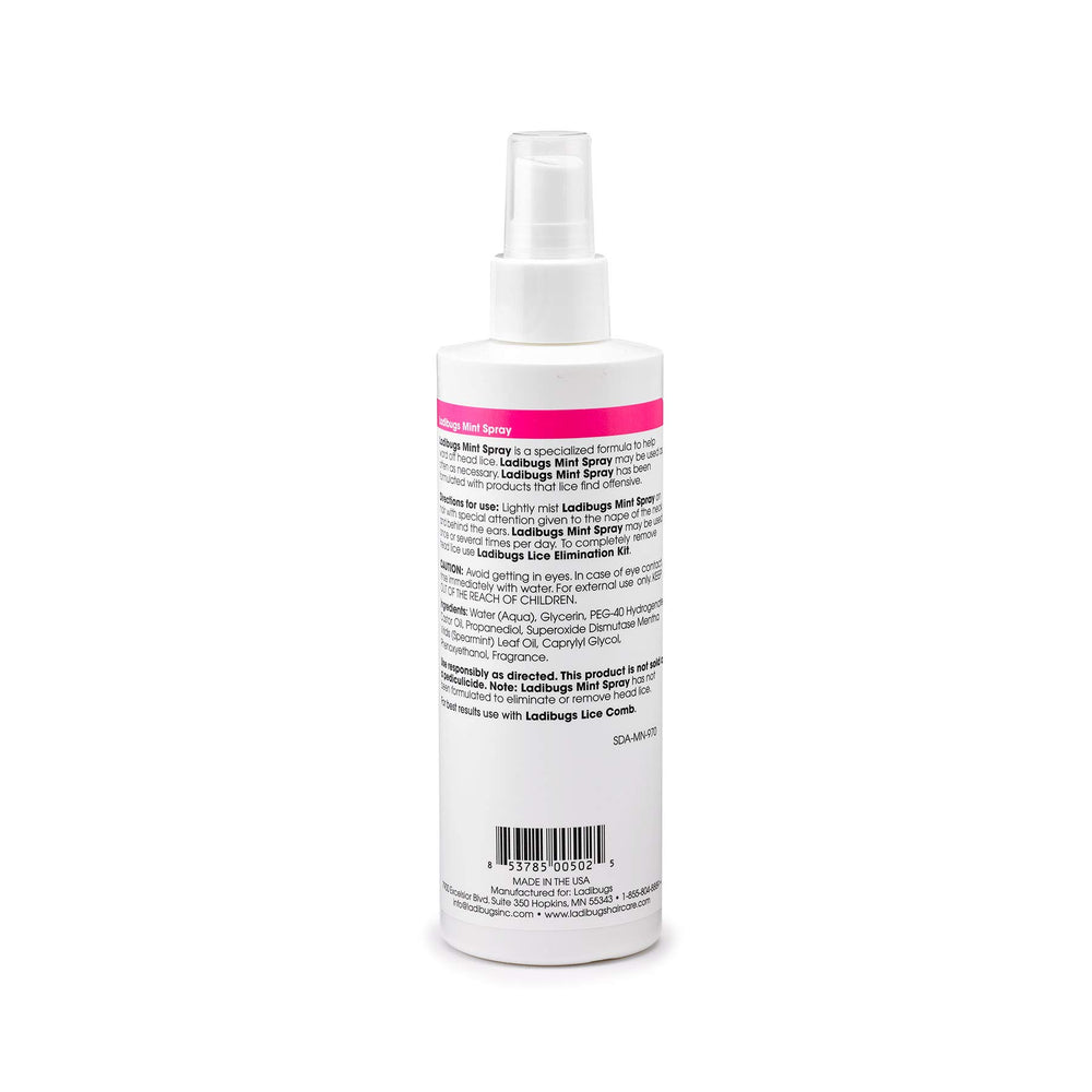 Ladibugs mint-scent spray bottle; pleasant aroma while warding off lice.