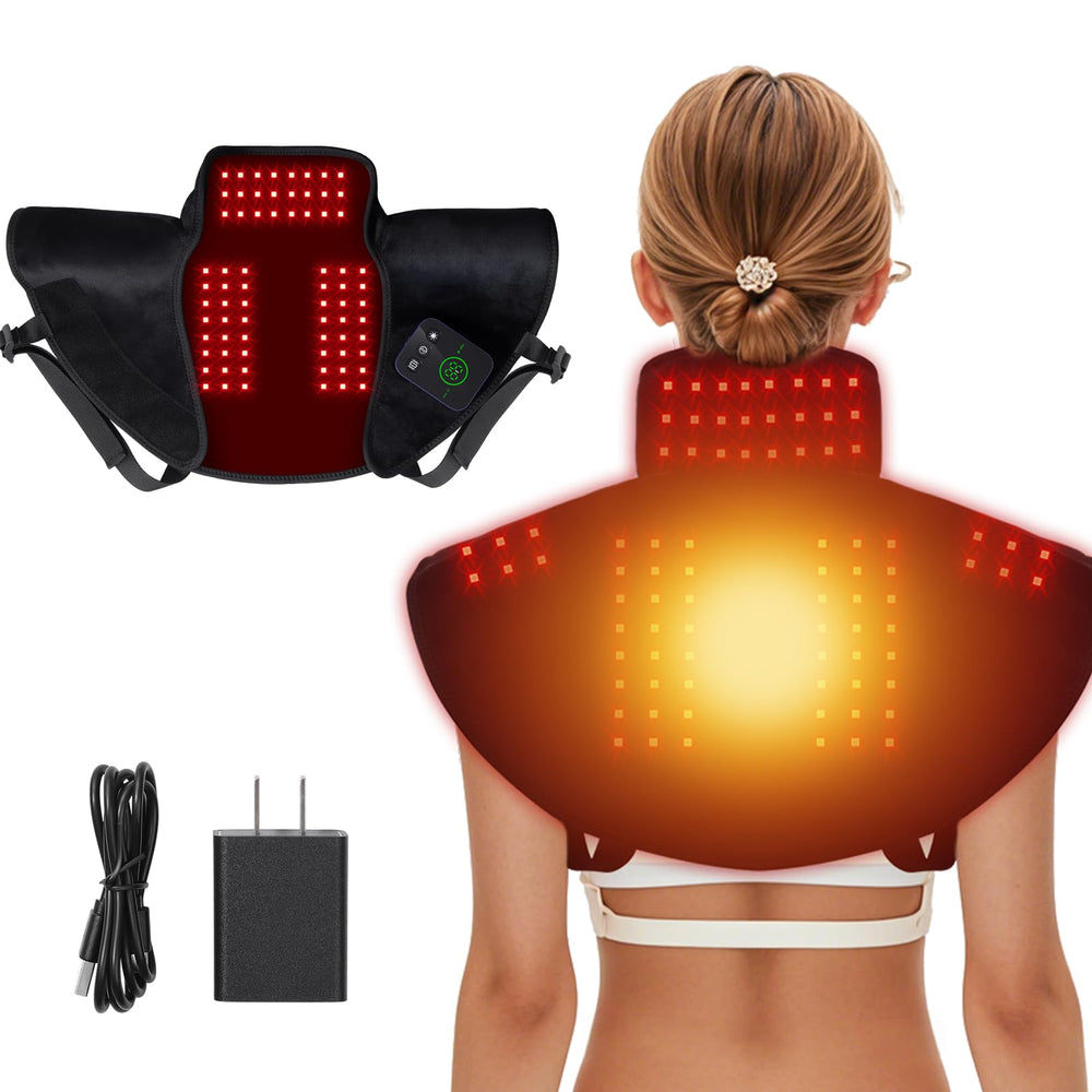 LAFCARE red light wrap around neck and shoulders for targeted relief and relaxation.