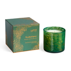 LAFCO New York Woodland Spruce candle full view enhances festive ambiance.