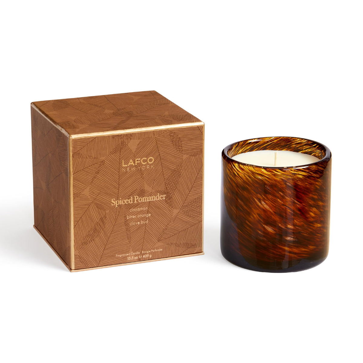 LAFCO New York Holiday Signature Fall Candle with spiced pomander pour enhances cozy ambiance.