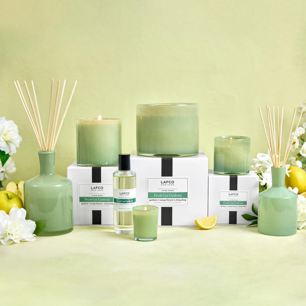 Elegant packaging and label art highlighting LAFCO New York craftsmanship.