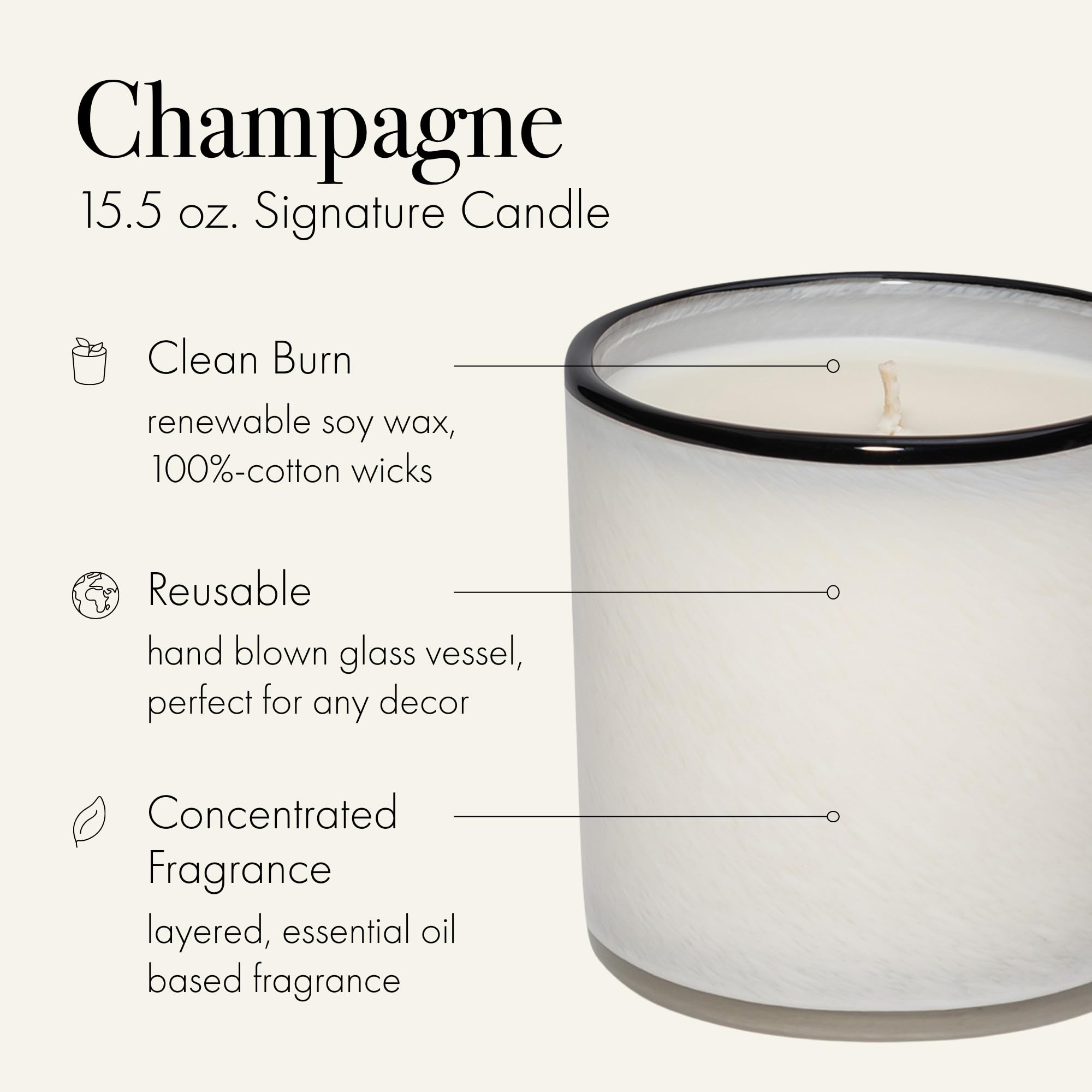 LAFCO New York Signature Champagne candle close-up of label and branding.