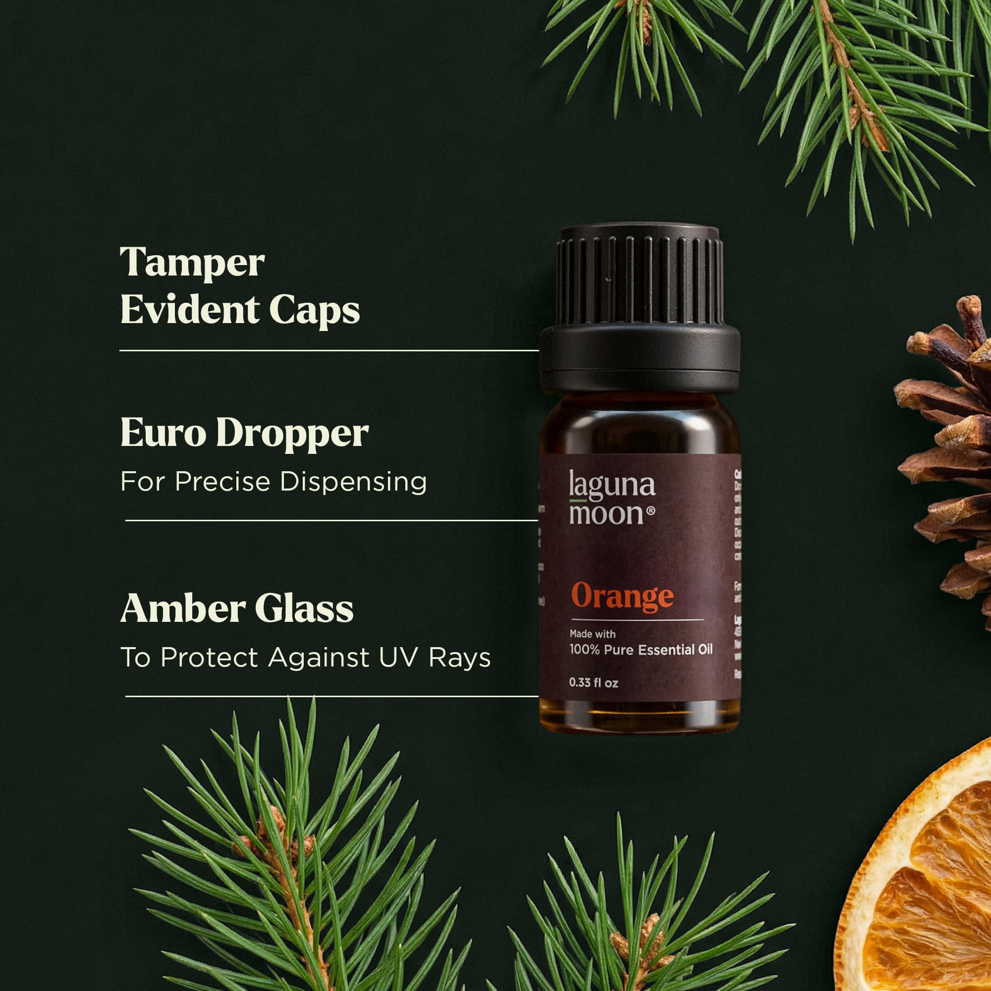 Lagunamoon Orange bottle pour offers uplifting citrus aroma for diffusers