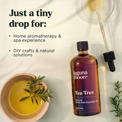 Lagunamoon Tea Tree Oil drops bottle for precise dosing in diffusers and cleaners