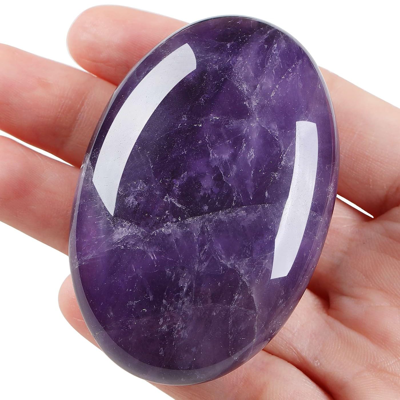 LAIDANLA Amethyst palm stone close-up showing 2.4 inch oval shape for calm energy and meditation