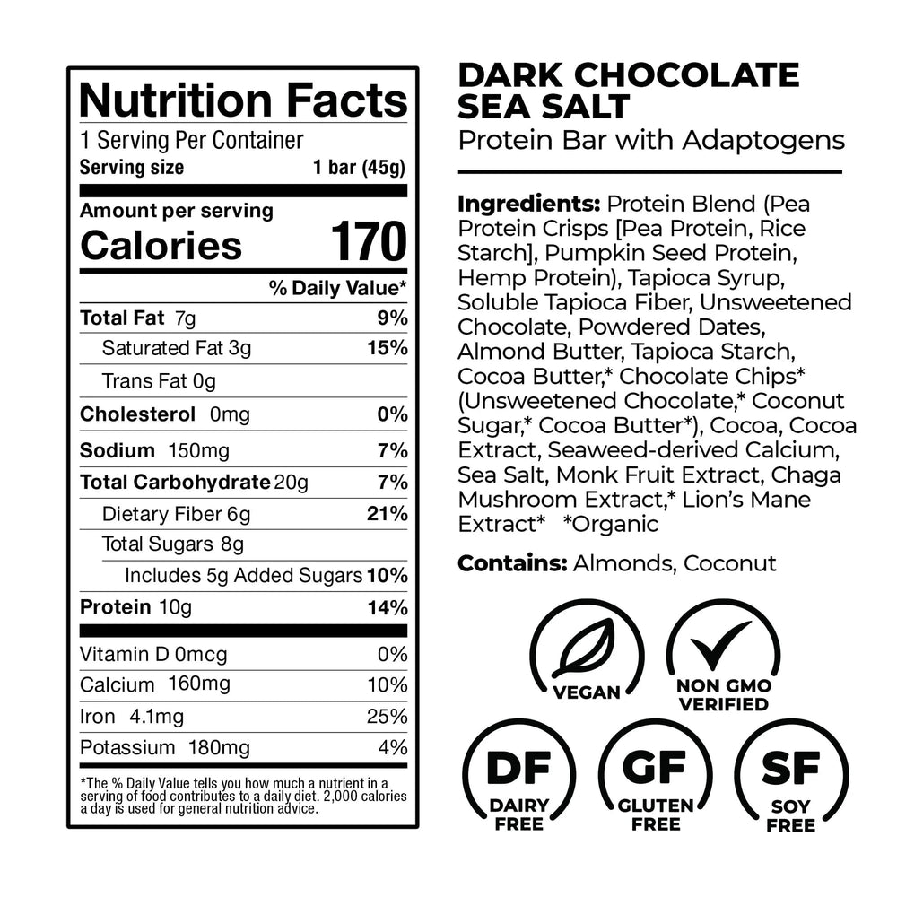 Laird Superfood bar close-up texture emphasizes 10g protein and 6g fiber