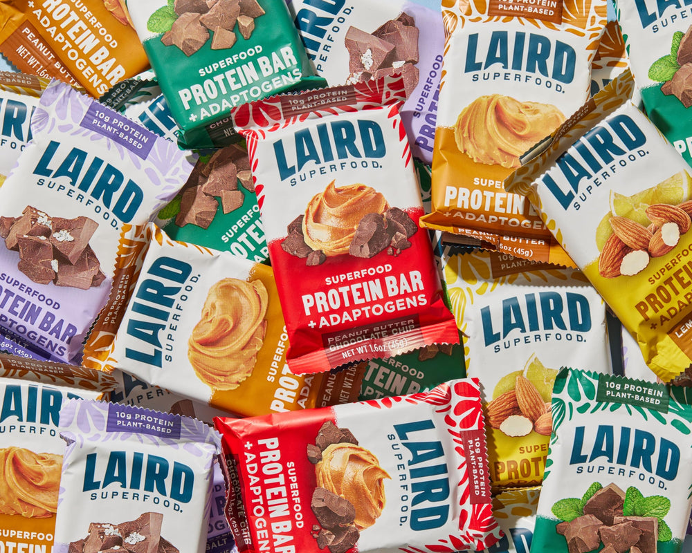 Laird Superfood bar on desk with real ingredients for clean snacking