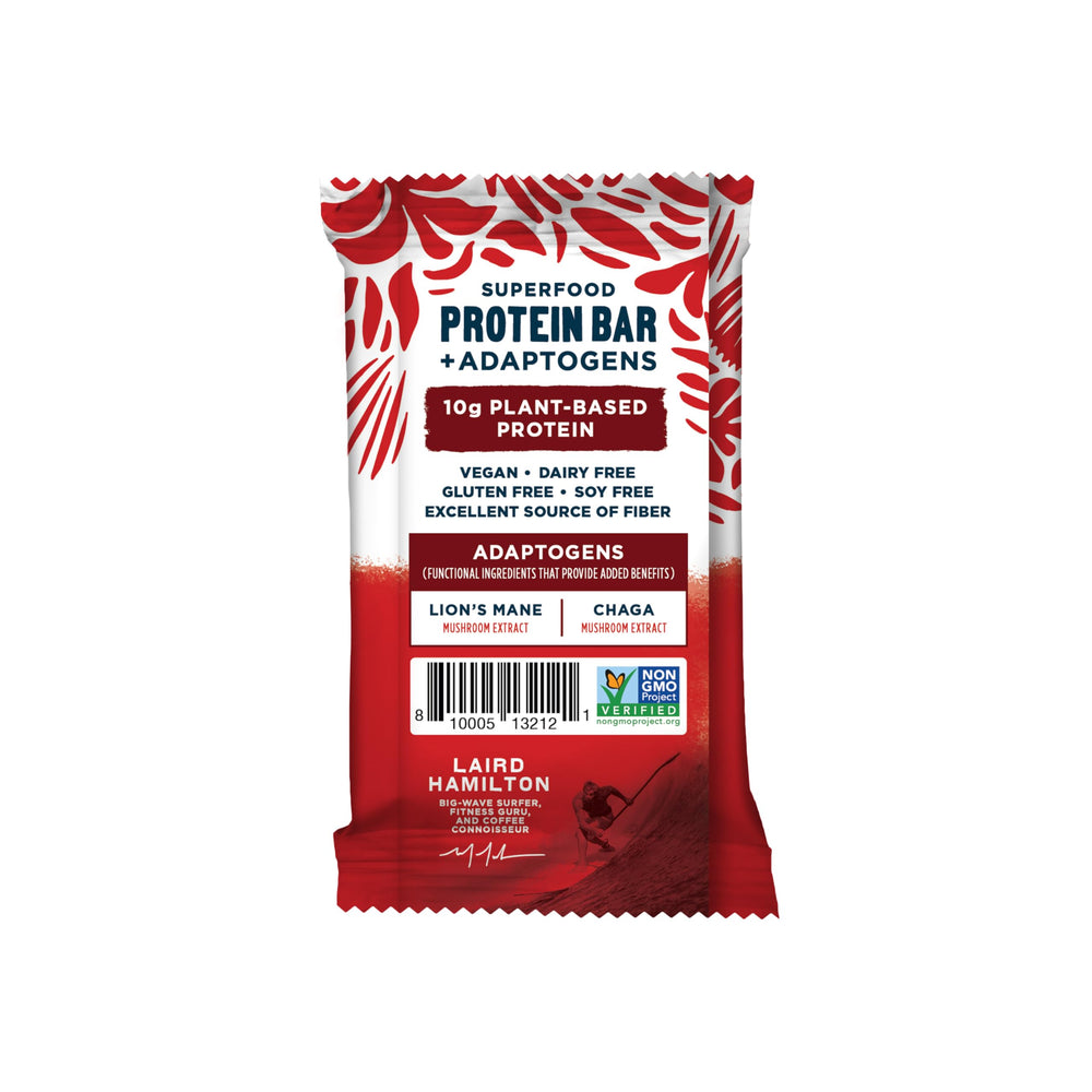 Laird Superfood vegan gluten-free protein bar emphasizing plant-based protein and fiber per serving.