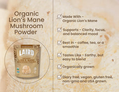 Laird Superfood Lions Mane powder bag for daily brain and immune support.