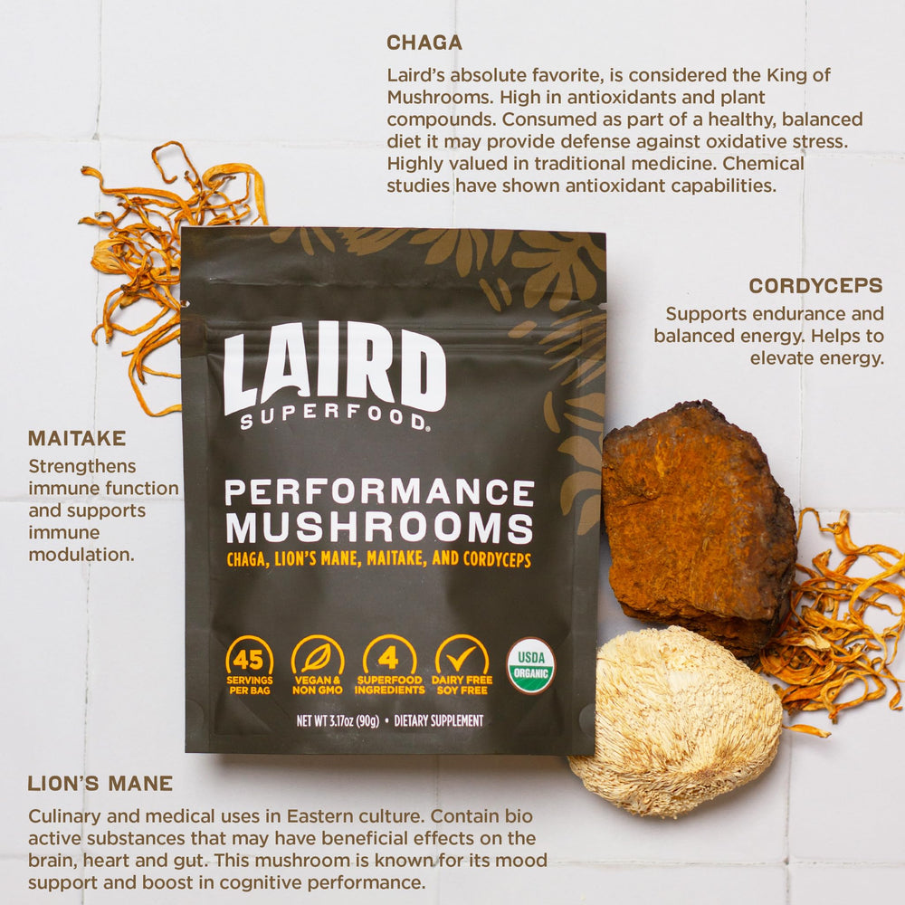 Pouring Laird Superfood Mushroom Blend into coffee for morning energy