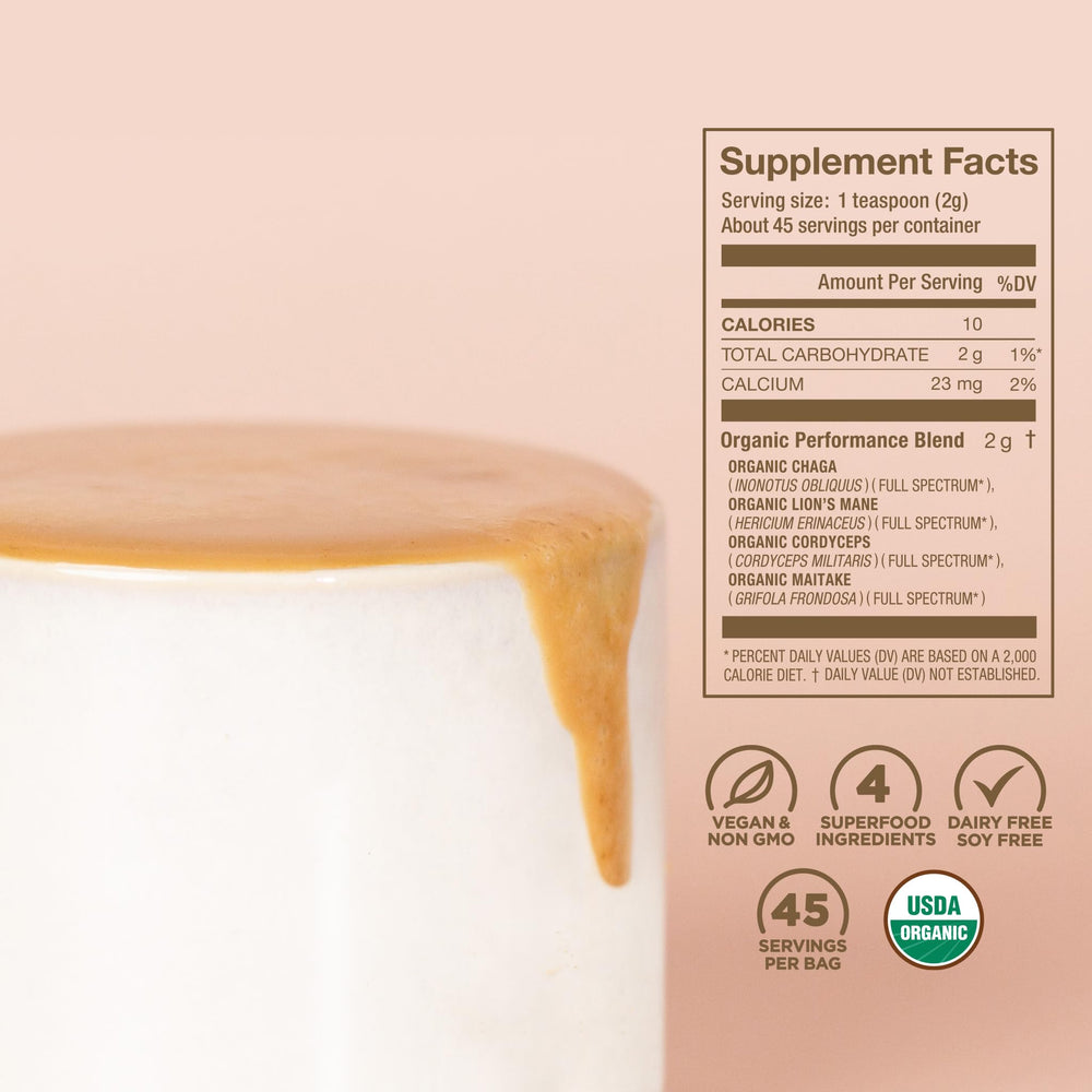 Close-up of powder texture from Laird Superfood Organic Mushroom Blend