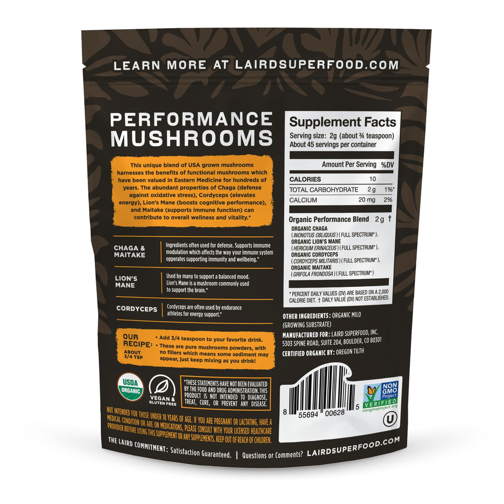Laird Superfood Organic Mushroom Blend scoop on counter for quick shakes