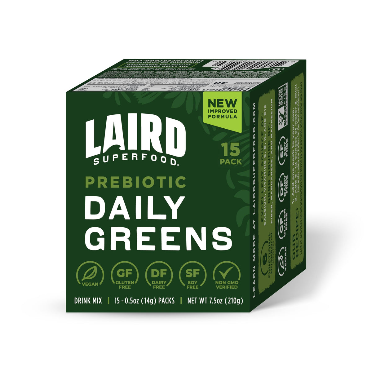 Laird Superfood Prebiotic Daily Greens packaging front for easy daily nutrition.