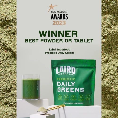 Laird Superfood Prebiotic Daily Greens glass and shake ready beverage