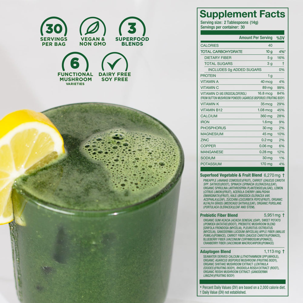 Laird Superfood Daily Greens measuring scoop shows easy daily serving